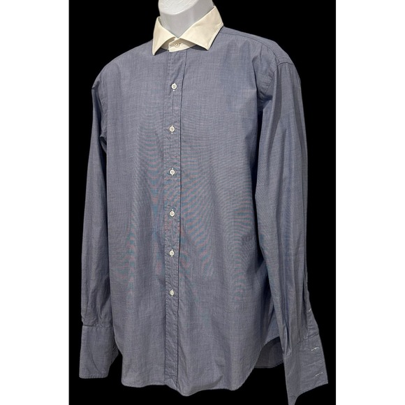 Polo Ralph Lauren Men Shirt 16/35 Blue Button Estate Contrast Collar French Cuff - Picture 1 of 6